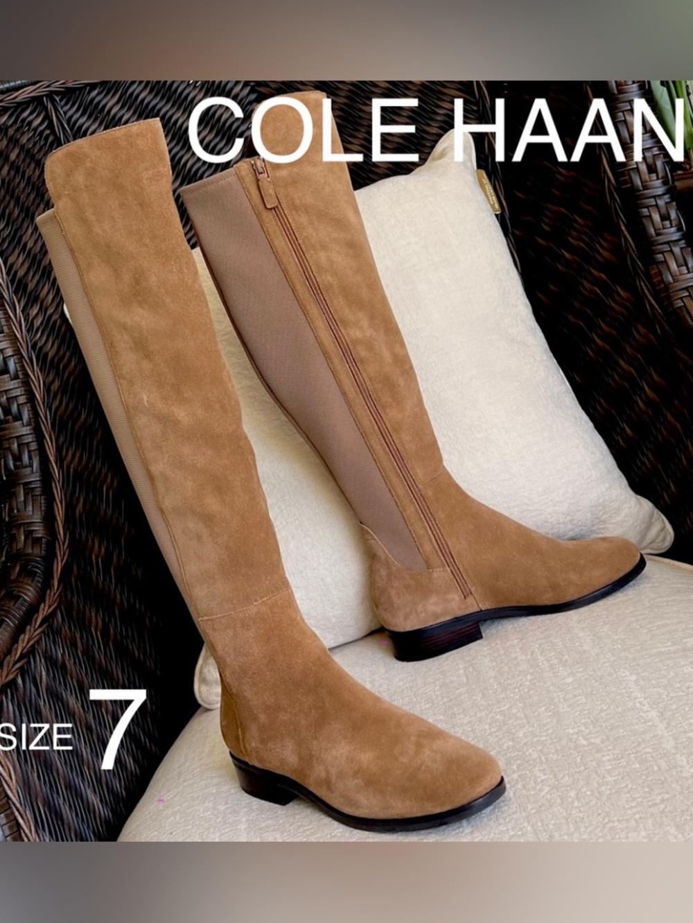 COLE HAAN Suede + textile combo boots